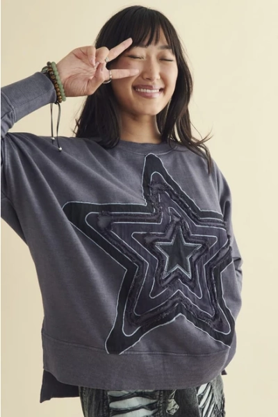 Grey Embroidered Star Sweatshirt