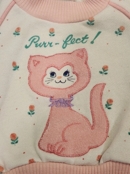 Rare Vintage Confetti Knits Baby Girl Sweatshirt O-3 Months Featuring Pink Cat