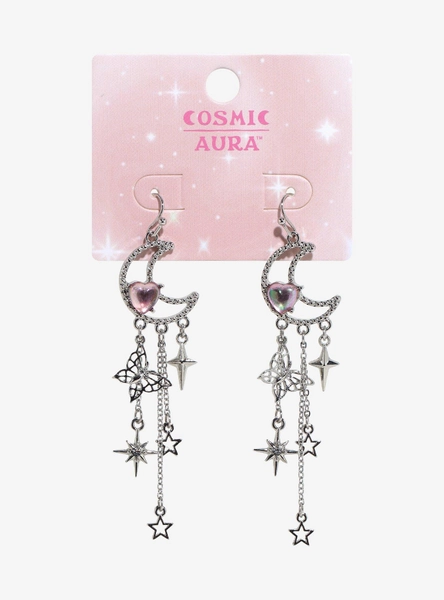Cosmic Aura Celestial Moon Butterfly Drop Earrings