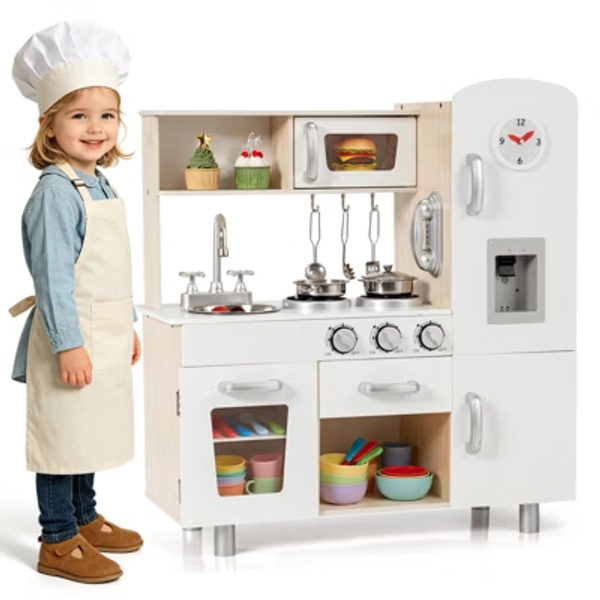 Costway Vintage Play Kitchen Pretend Kids Cooking Playset Toys w/Water Dispense