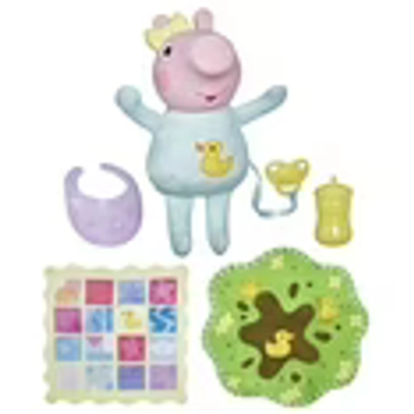 Peppa Pig Toys Oinks + Snuggles Baby Evie Interactive Baby Doll with Accessories, 20+ Sounds, 3+