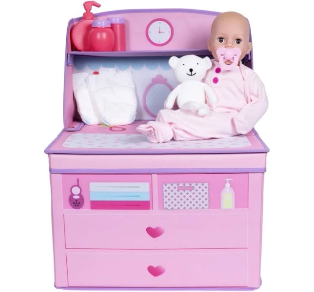 ADORA Realistic Perfectly Pink Baby Doll Set with Changing Table and 10-Piece Accessories