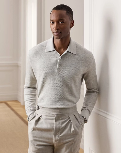 Cashmere-Linen Polo Sweater