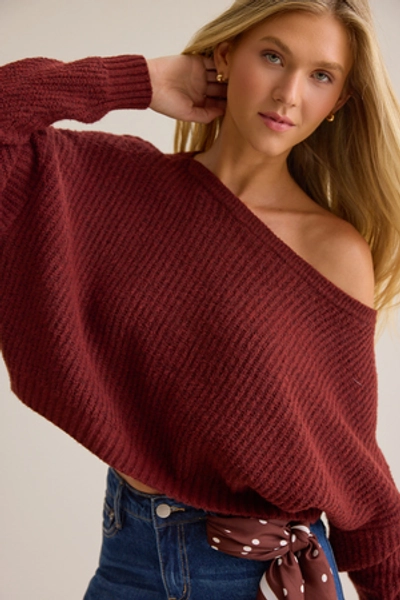 
        Linden Ribbed Boatneck Crop Sweater in Burgundy | Altar'd State
    