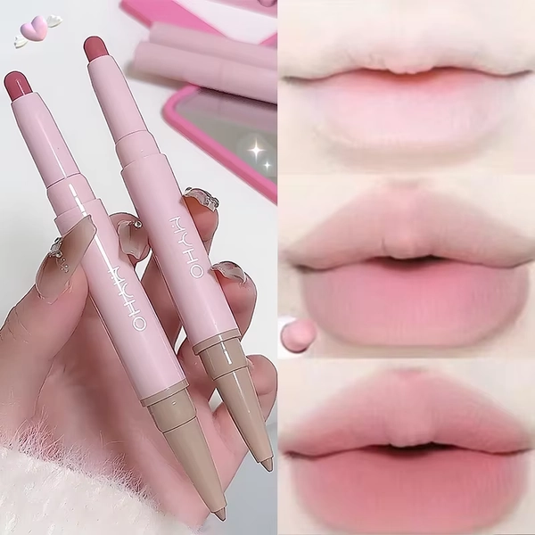Double-head Matte Lipstick Waterproof Velvet Nude Pink Lip Liner Pencil Sexy Red Brown Pigment Lips Makeup Long Lasting Lip Tint - AliExpress 66
