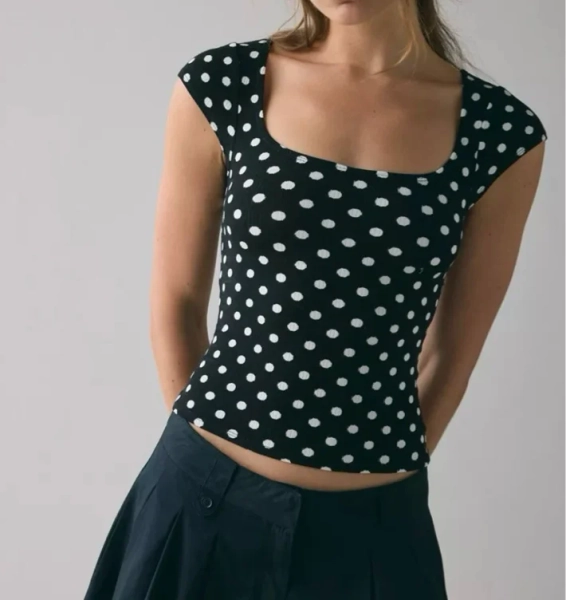 BDG Drew Cap Sleeve Square Neck Cropped Tee