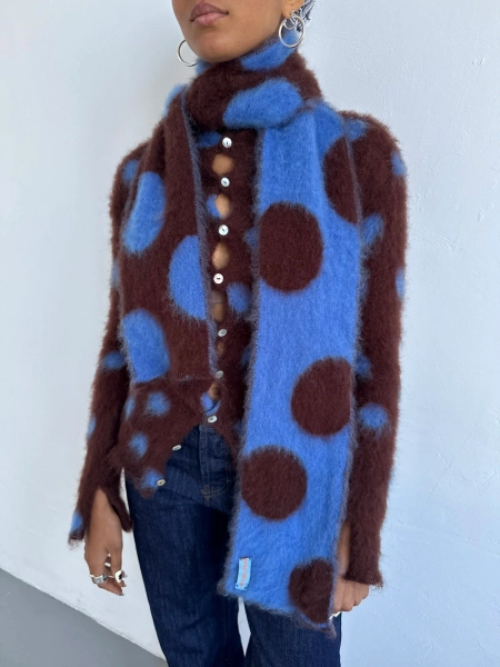 Polka Dot Scarf - Chocolate/Cornflower - MAKE TO ORDER — Molly O'Halloran Knitwear