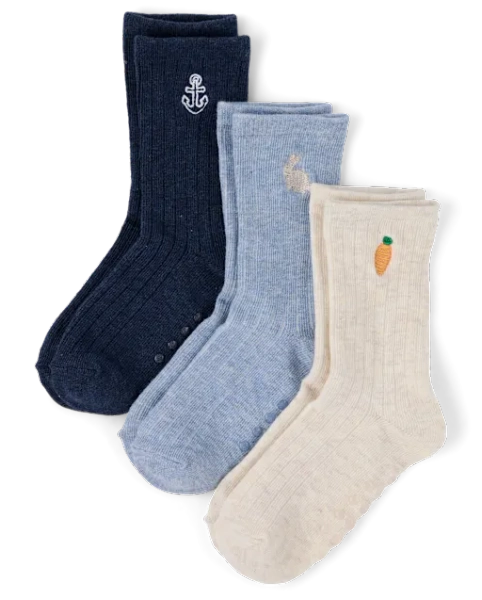 Boys Embroidered Bunny Crew Socks 3-Pack - Enchanted Garden - Multi