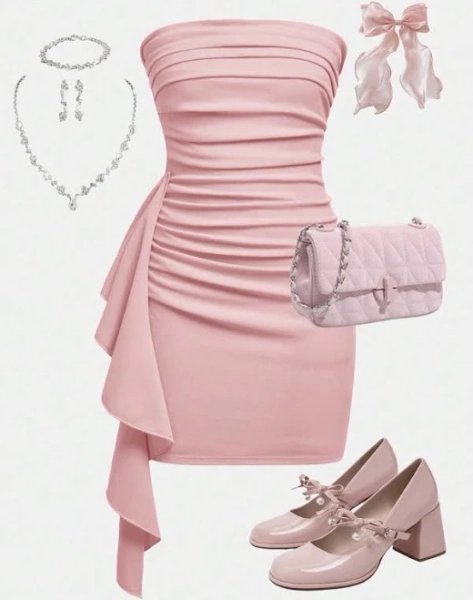 SHEIN Elegant Ruffle Trim Tube Dress