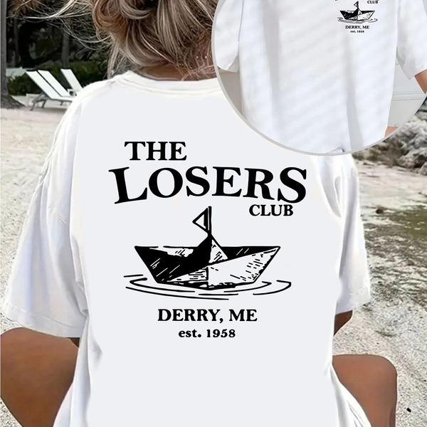 Women'S Casual T-Shirt | The Losers Club, Paper Boat Graphic Print, Crew Neck, Short Sleeve, Regular Length, All-Season Wear