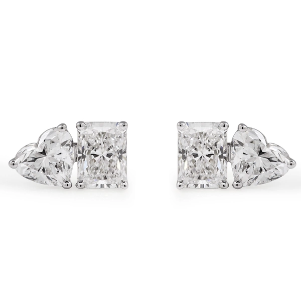 Radiant and Heart Lab Diamond Duo Stud Earrings