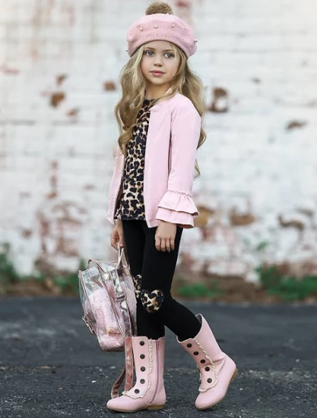 Mia Belle Girls Leopard Top, Leggings and Jacket Set