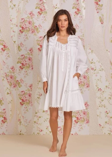 Eileen West Queen Anne's Lace-Trimmed Cotton Lawn Nightgown