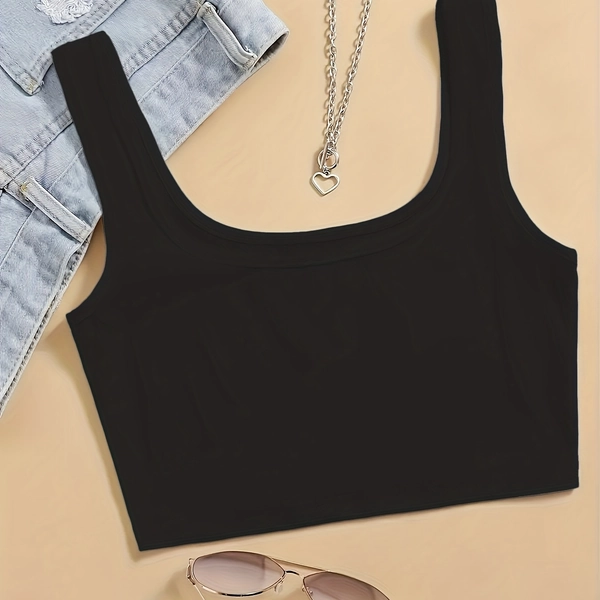 Women'S Sleeveless Y2K Fitted Tank Top, Solid Color with a Scoop Neck, Casual And, Cropped And Sexy with Stretch, Suitable for Summer, Machine Washable And Dry Cleanable