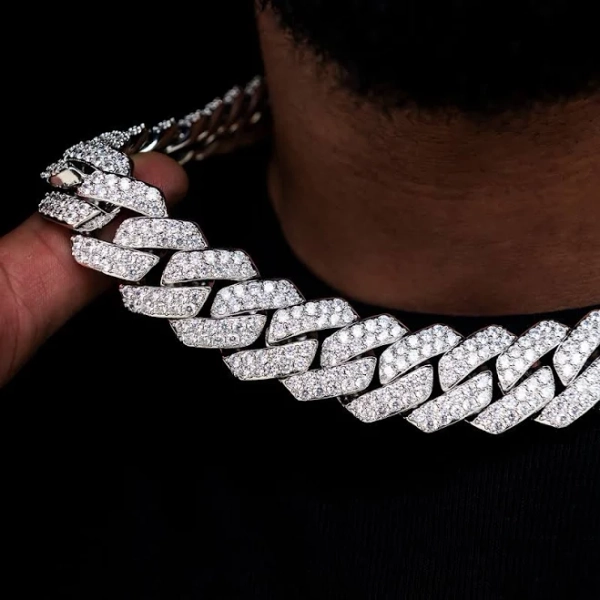 GLD 14K White Gold Diamond Prong Link Necklace