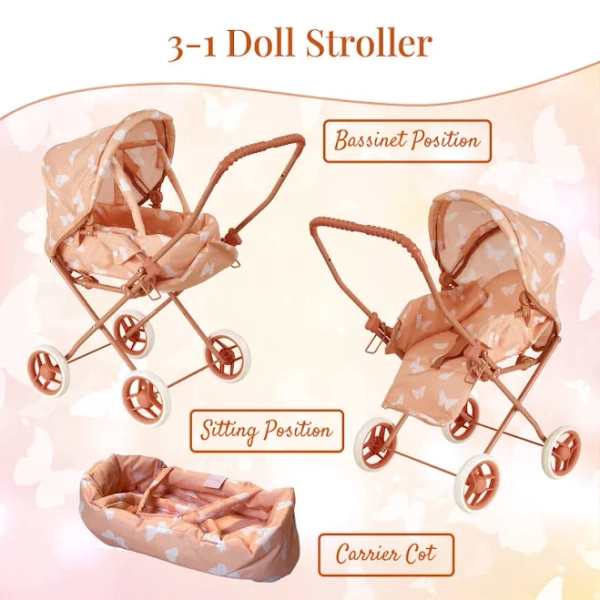 Baby doll accessories, Baby dolls accessories, Baby Doll Stroller Play Set, Toys for kids girls, 3-in-1 Babydoll Stroller with Removable Bassinet for