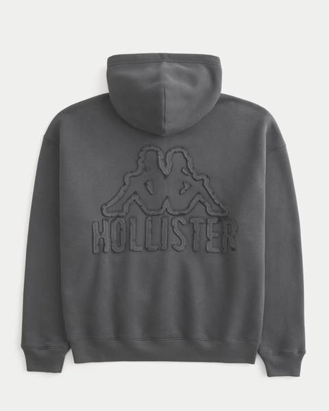 Hollister + Kappa Boxy Zip-Up Logo Graphic Hoodie