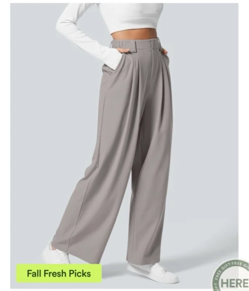 Halara Flex™ Pantalon de travail à taille haute, jambe large, avec poches, en maille gaufrée