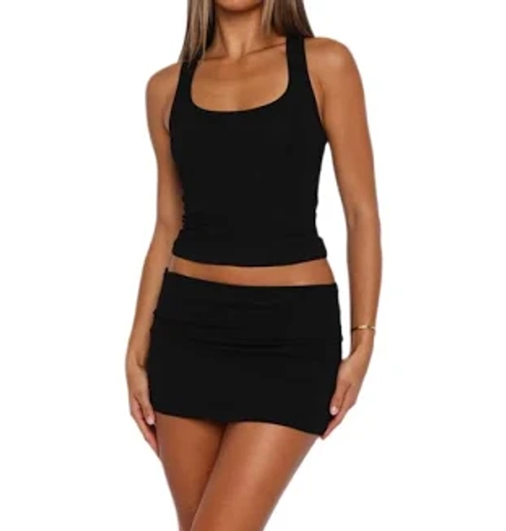 CocMouse Women's Y2K Sleeveless Crop Tank Top Fold Over Bodycon Mini Skirt Set