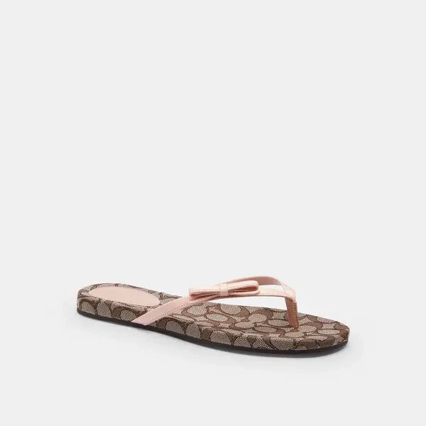 Bow Flip Flop In Signature Jacquard - Oak/candy Pink
