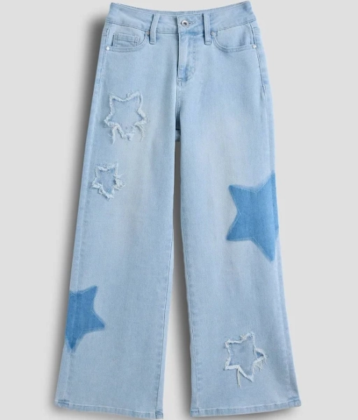 YMI Girls' Star Patchwork Wide Leg Jeans