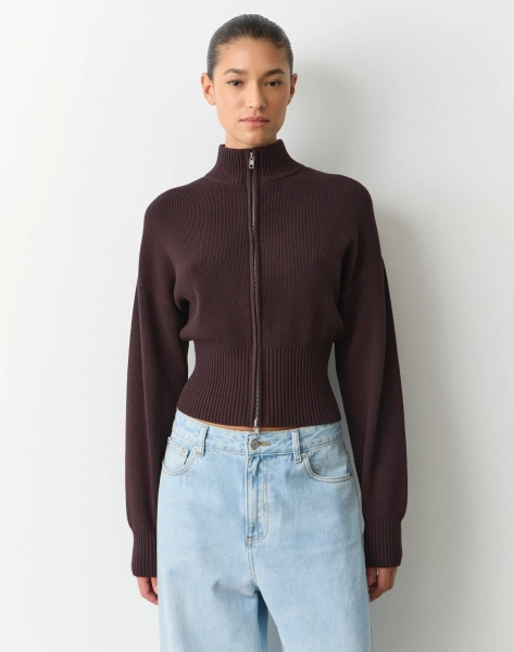 Funnel Neck Zip Through Knit