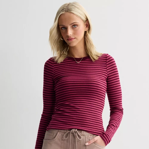 Juniors' SO® Long Sleeve Rib Crew Top