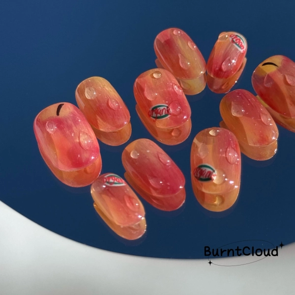 343 "Real Apple" Press on Nails: Summer, Apple, Red, Pink, Custom Hand-painted