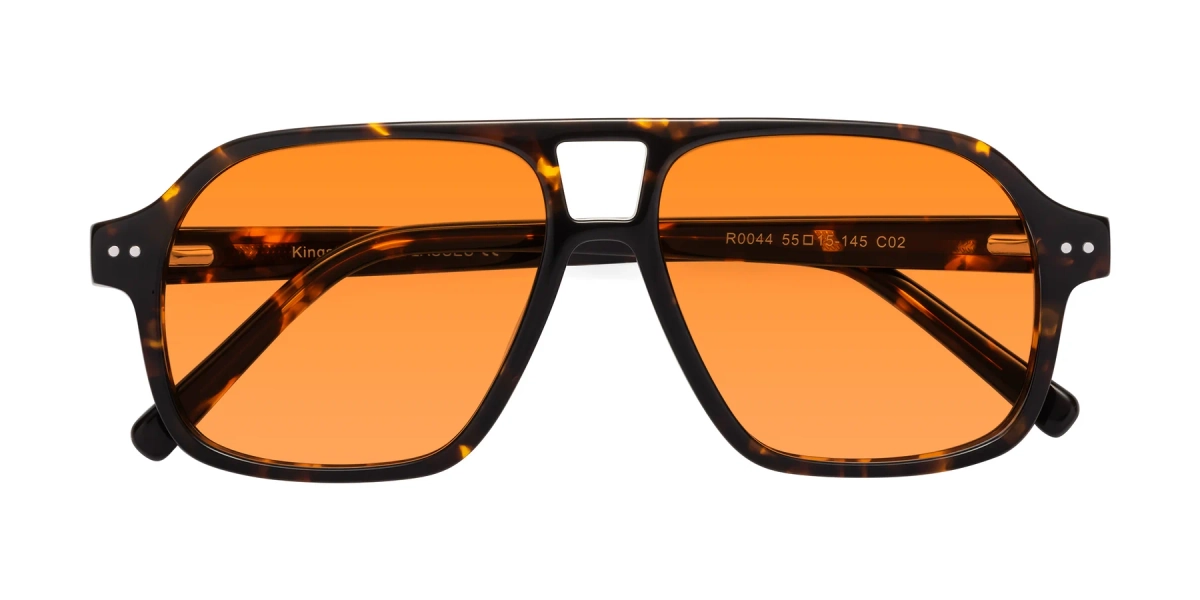 Tortoise Grandpa Oversized Aviator Tinted Sunglasses with Orange Sunwear Lenses - Kingston