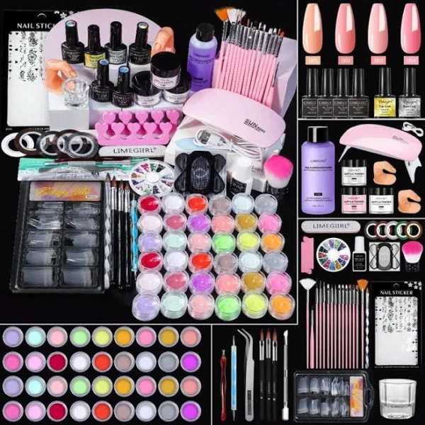 Complete Acric Nail Starter Kit For Beginners - Professional Gel Polish Set With U V Lamp, Glitter Acric Powder, And Essential Nail Supplies - All-In-