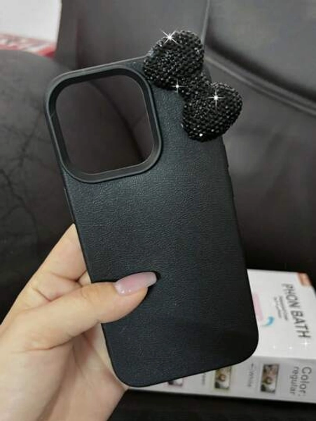 1pc Luxury Rhinestone Bow Litchi Pattern Phone Case Compatible With Apple16 Apple 16 Plus Apple 16 Pro Max 15 14 13 12 11 Pro Max Cute Bowknot Shockproof Cases Waterproof Anti-Fall Scratch Resistant