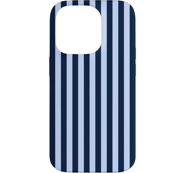 Cute Light Blue And Navy Striped Aesthetic Vertical Lines Case For iPhone 14 Pro