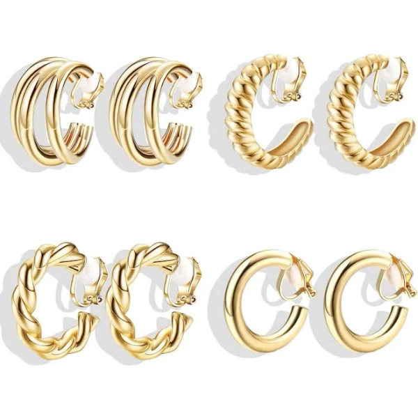 Gold Earrings for Women Clip on Hoop Earrings Trendy Twist Round Chunky Gold Earring No Piercing Fake Earring Jewelry Gifts