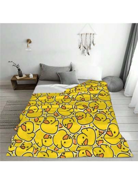 1pc Cute Duck Print Soft Fleece Throw Blanket, Multipurpose Warm & Cozy Blanket For Sofa, Bed, Office Nap, Travel, Camping, Traditional Style Decor, All-Season Plush Beach Gift
