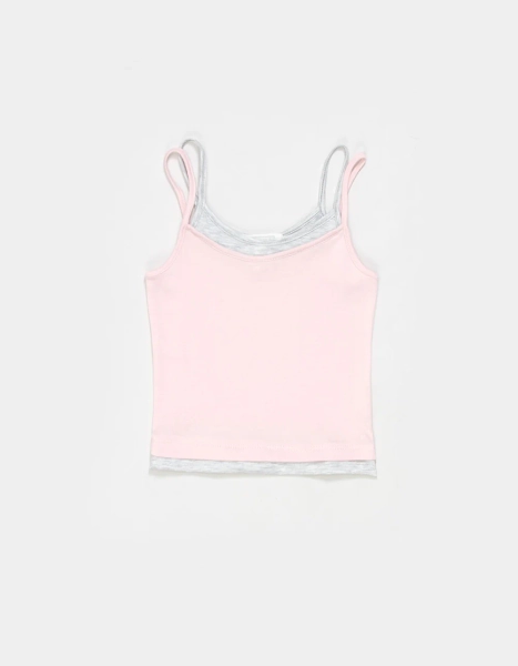 FULL TILT Essentials Girls Double Layer Tank Top - PINK/GRAY