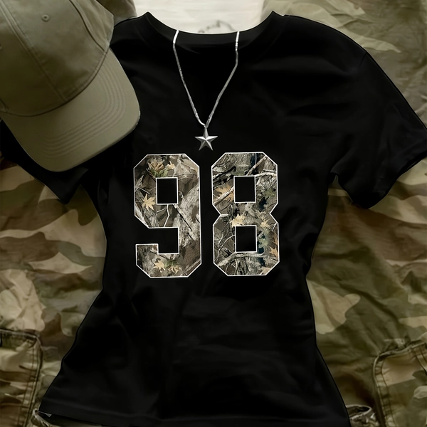 00008-Y2K Trendy Cool Illustration Printed Short-Sleeve Round-Neck Casual Slim-Fit Women'S T-Shirt - LDH877