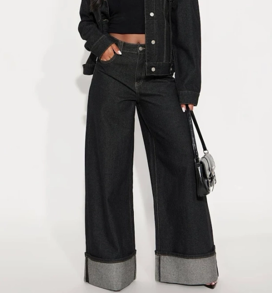 Fashion Nova Women's Sooner or Later Cuffed Wide Leg Jeans