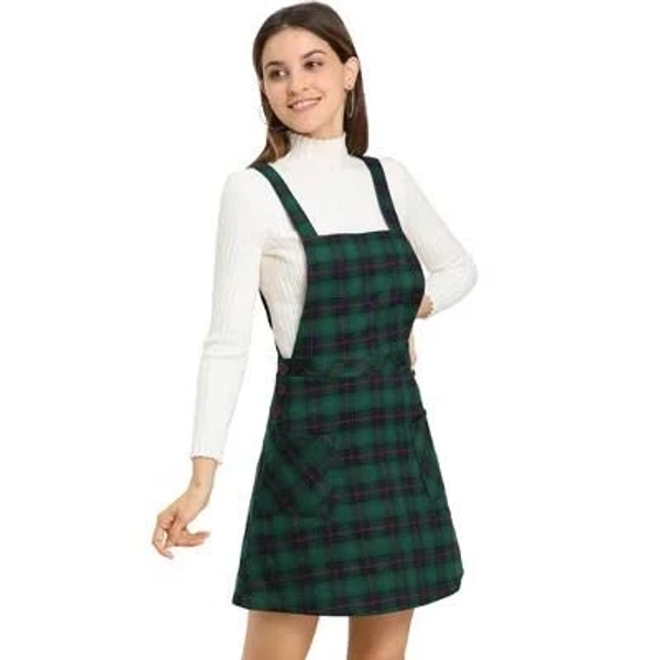 Allegra K Women's Plaid Tartan A-Line Pinafore Dress