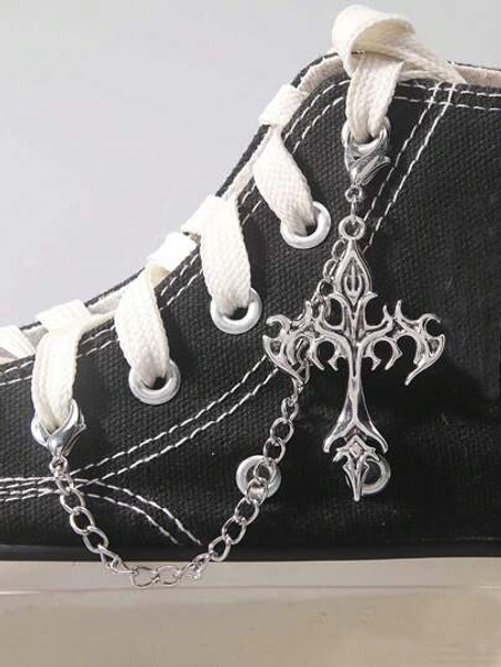 ROMWE Grunge Punk Gothic Personalized Flame Cross Hip-Hop Charm Shoe Accessories DIY, Halloween