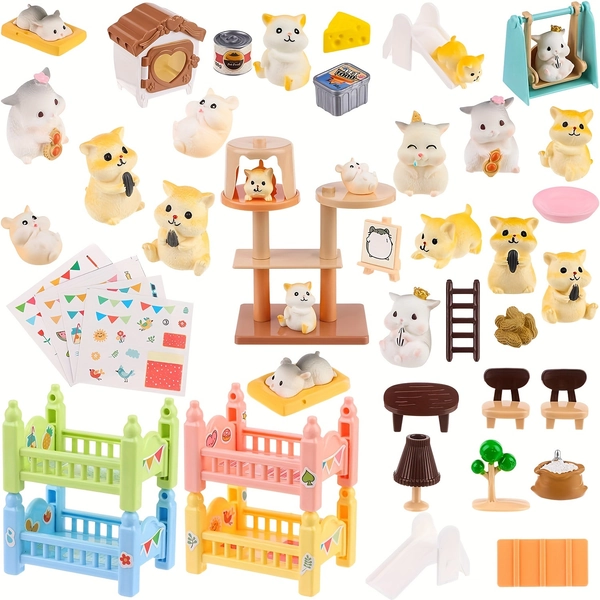 Hamster Doll Play House Youngsters's Toy Set Toy Simulated Pet Toy Realistic Hamster Statue Toy Plastic Hamster Care Role Playing Educational Learning Toy Set Family Party Supplies Cake Topper Accessories Color Random