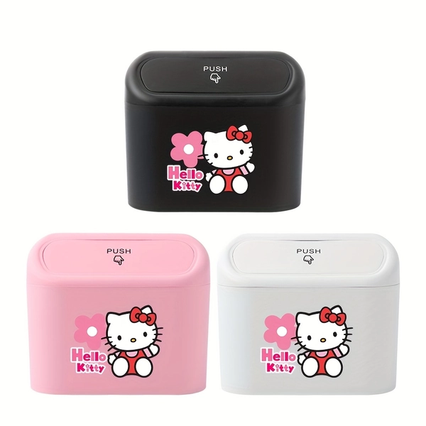 1pc Hello Kitty  Trash Can, Multi-functional  Organizer, Side-Hanging Storage Box with Lid,  Storage Box, Essential  Accessory