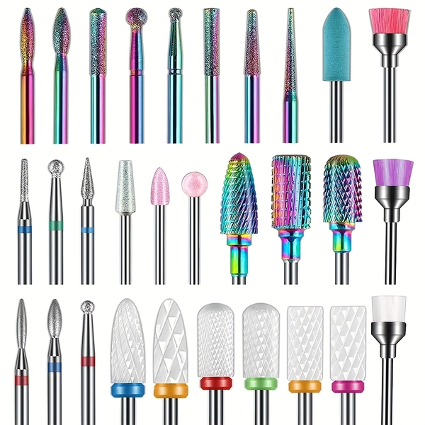Ablinsite 30pcs Nail Drill Bits Set, 3/32 Professional Ceramic Safety Bits for Nail Drill, Cuticle Efile Nail Drill Bits, Remover Bits for Acrylic Gel Nail Tech Manicure Pedicure, Home Salon (Come with 3 Cases)