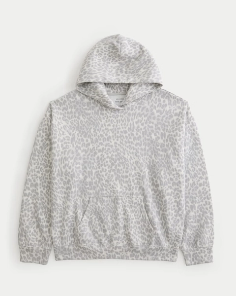 Hollister Feel Good Oversized Light Leopard Print Hoodie