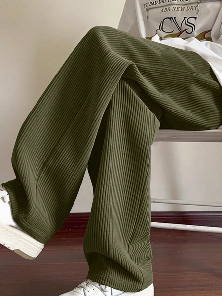 Men's Corduroy Wide Leg Pants, Casual Loose Fit Solid Color, Comfortable & Fashionable For Spring And Autumn