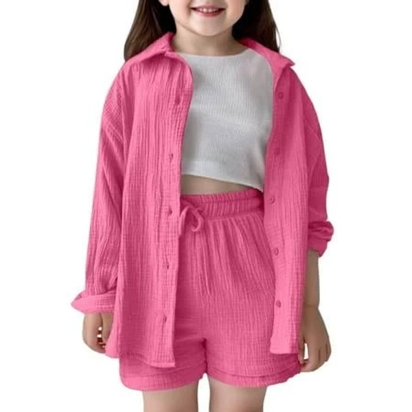Divhosrg Girls' Easy Button Down Long Sleeve & Shorts Matching Outfits Set