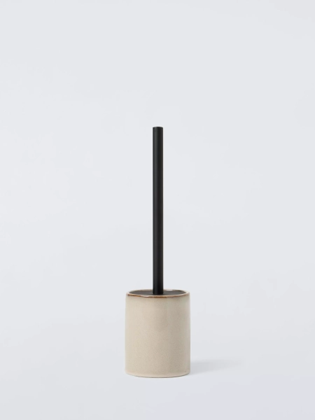 John Lewis Glazed Ceramic Toilet Brush and Holder, Grey