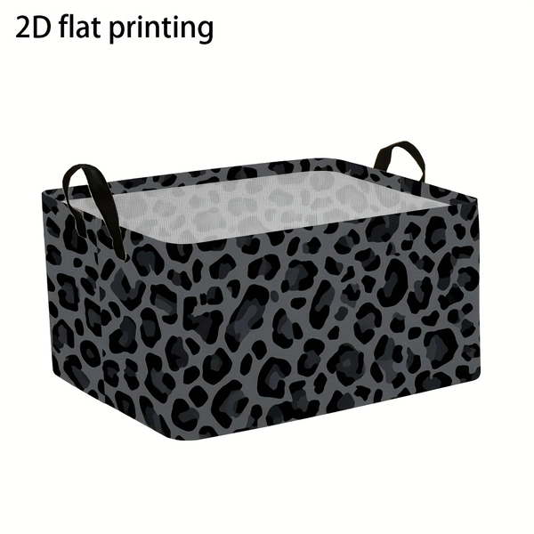 Dark Gray 1pc Collapsible Shelf Baskets with Handles, Leopard Print Cheetah Animal Skin Pattern Modern Stylish Decorative Storage Bin for Clothes Towels Sheets Blanket Bedroom Laundry Room Closet Home Organization