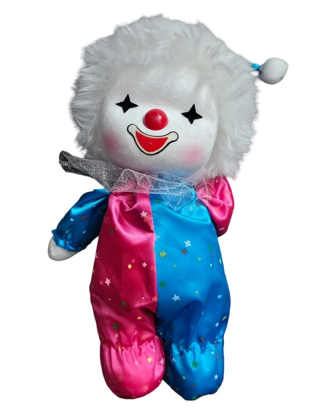 RARE 1986 Poter Musical Baby Clown Soft Plush Moving Doll 80s Stars Blue Pink 67