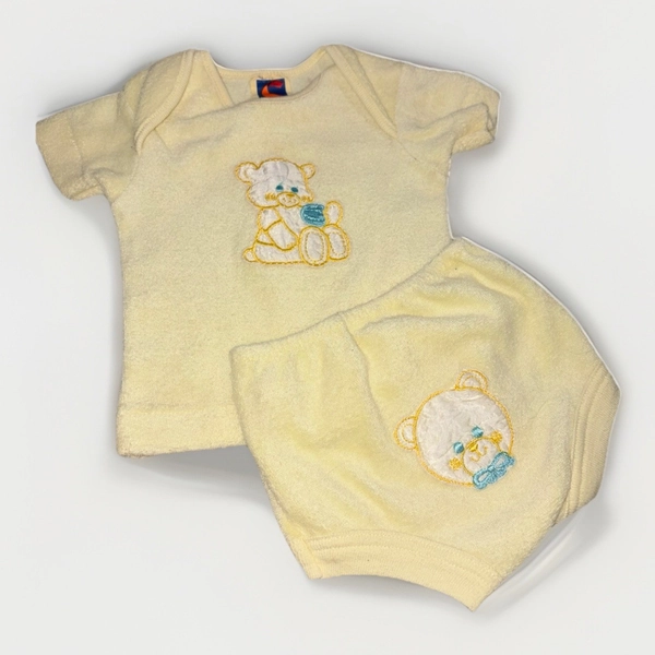 Vtg 1980s Carters Terry Cloth Baby Set 9 Months Made in USA Yellow Teddy Bear
