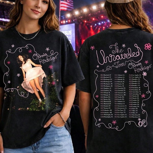 Olivias Rodrigos Concert Shirt, The Unraveled Tour 2026 Tee, Pop Music Graphic T-Shirt, Fan Merch Shirt